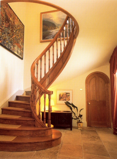 Helical White Oak Staircase - Diminishing helix circular staircase